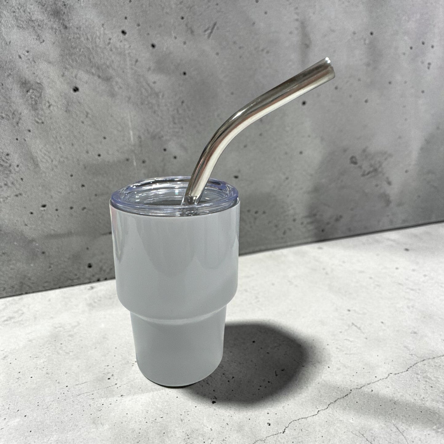 3 OZ White Stainless Steel Double Wall Mugs with Lids and Straw