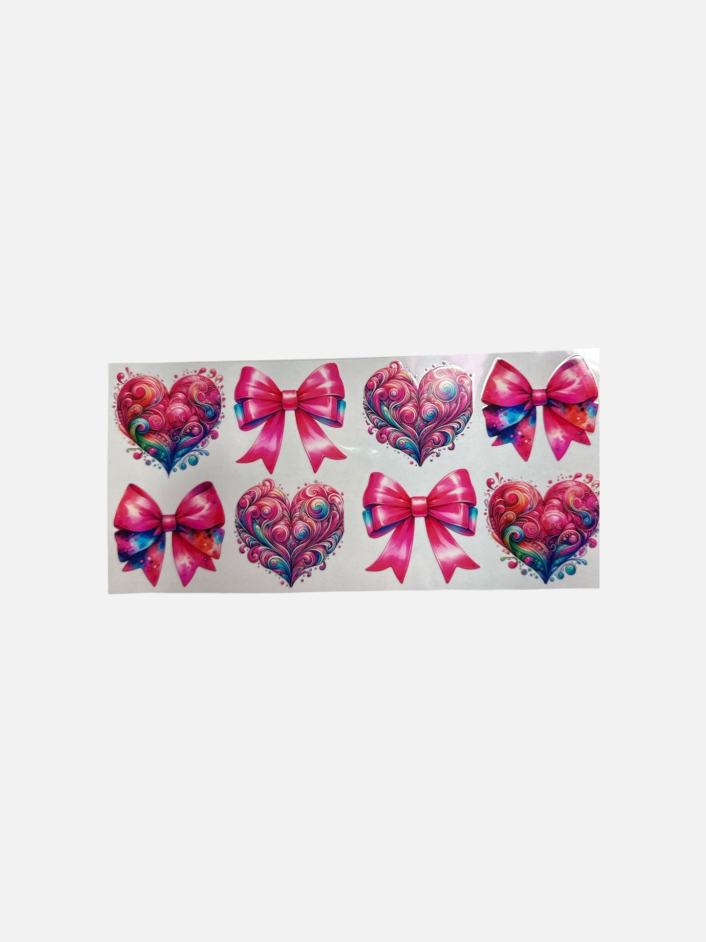Pink Bows and Pink Swirl Hearts UV DTF Cup Wrap – 16oz UV DTF Transfer #399