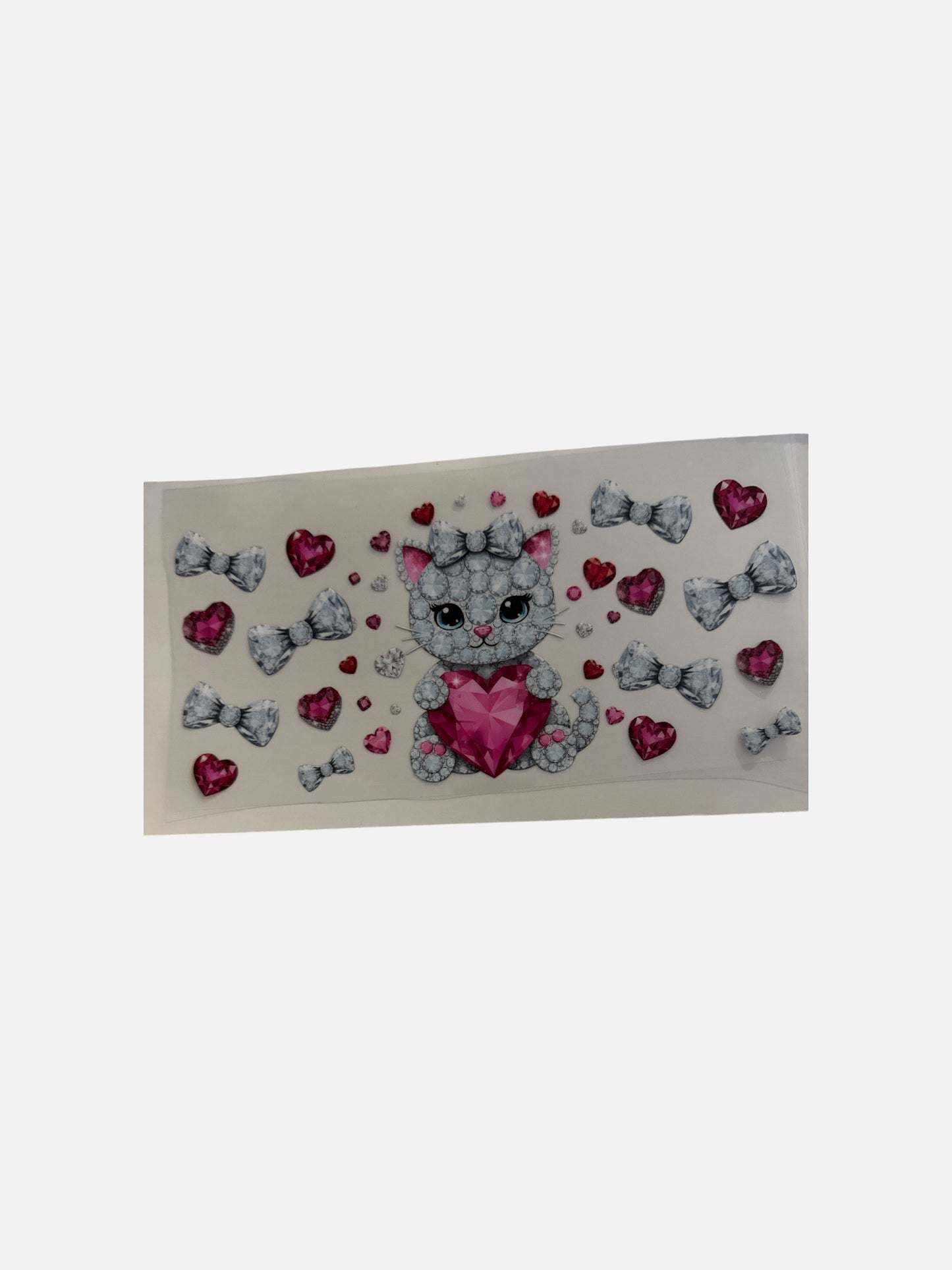 Kitten Rhinestone with Heart 16oz UV DTF Cup Wrap #507