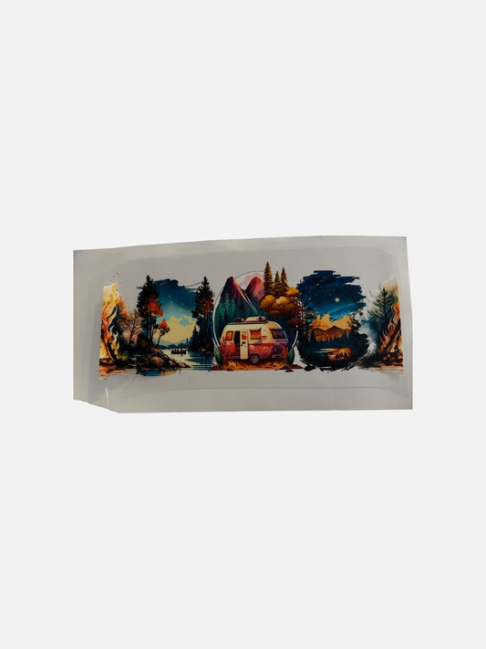 Camping RV in the Woods UV DTF 16oz Cup Wrap, #482 Tumbler Decal