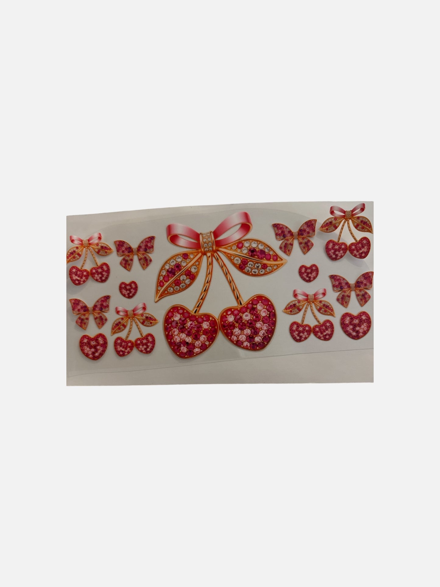 Cherry Pink Bows with Rhinestones UV DTF Cup Wrap – #472