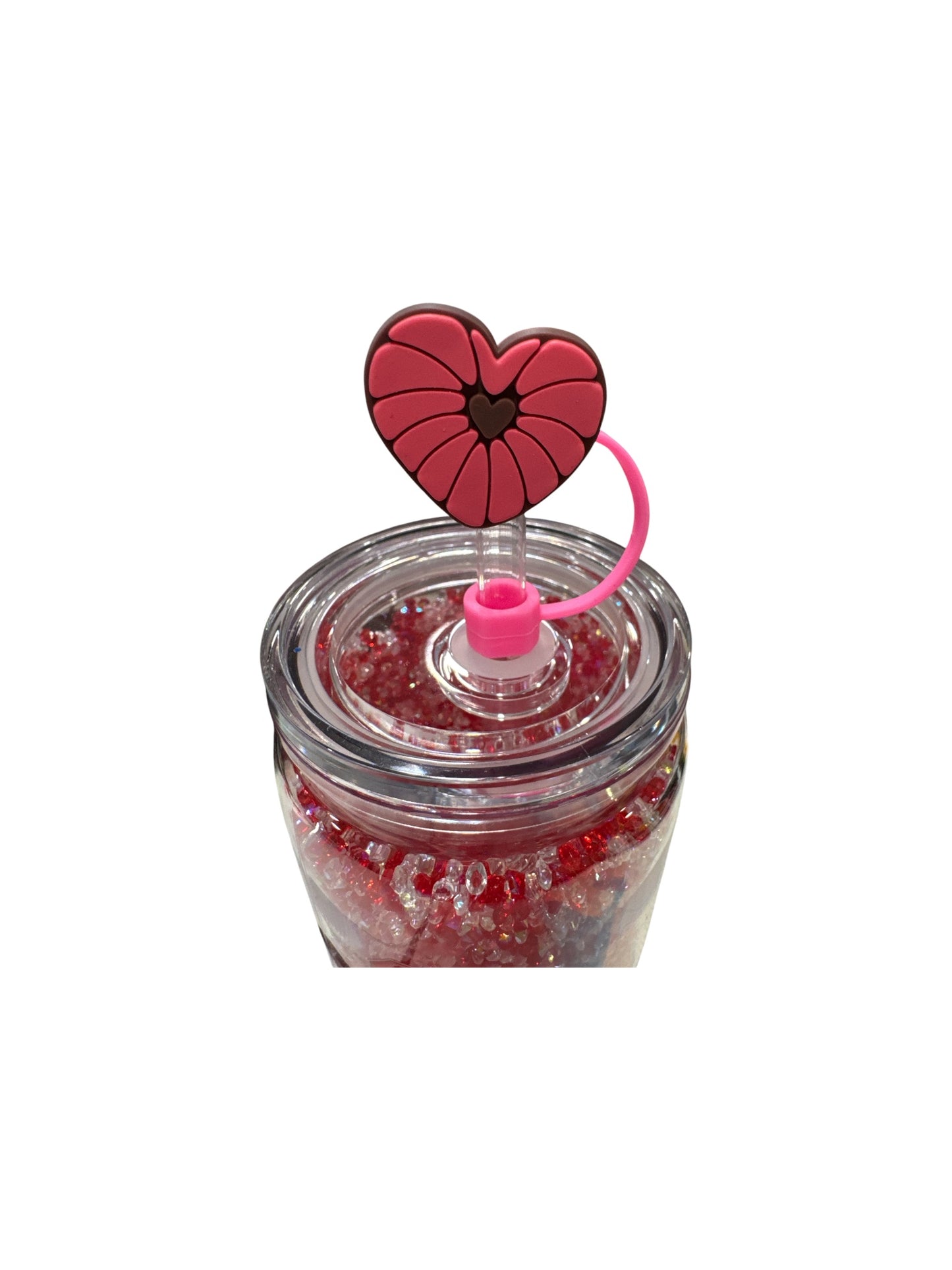 Heart Pink Concha Bread Straw Topper – Cute Silicone Drink Accessory for Tumblers