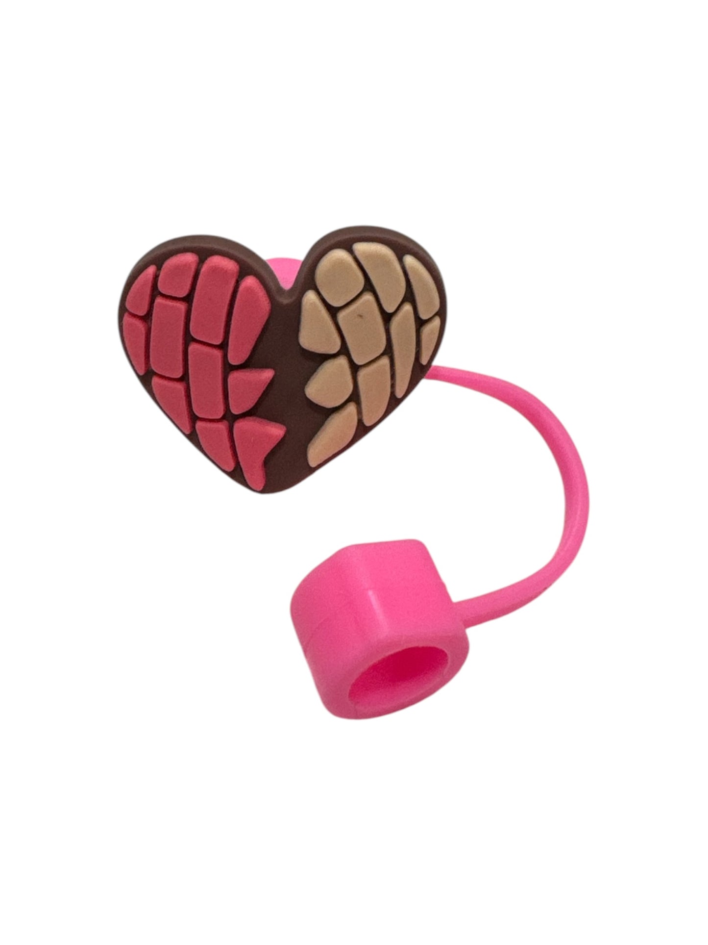 Heart Pink and Brown Concha Bread Straw Topper – Cute Silicone Drink Accessory for Tumblers