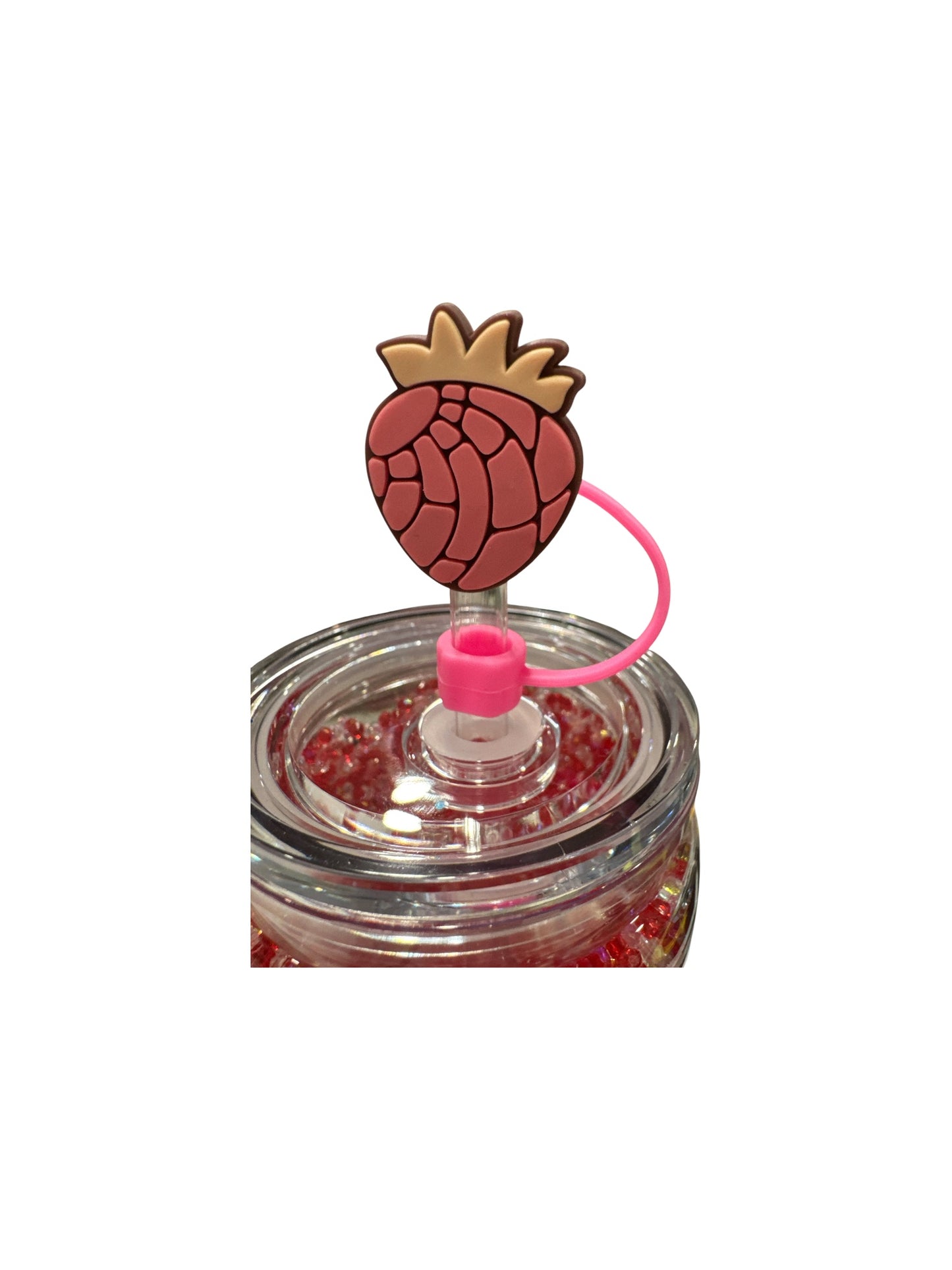 Strawberry Concha Bread Straw Topper – Cute Silicone Drink Accessory for Tumblers