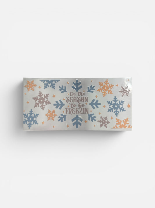 Tis the Season Blue Snowflakes 16oz UV DTF Transfer for Cups #314