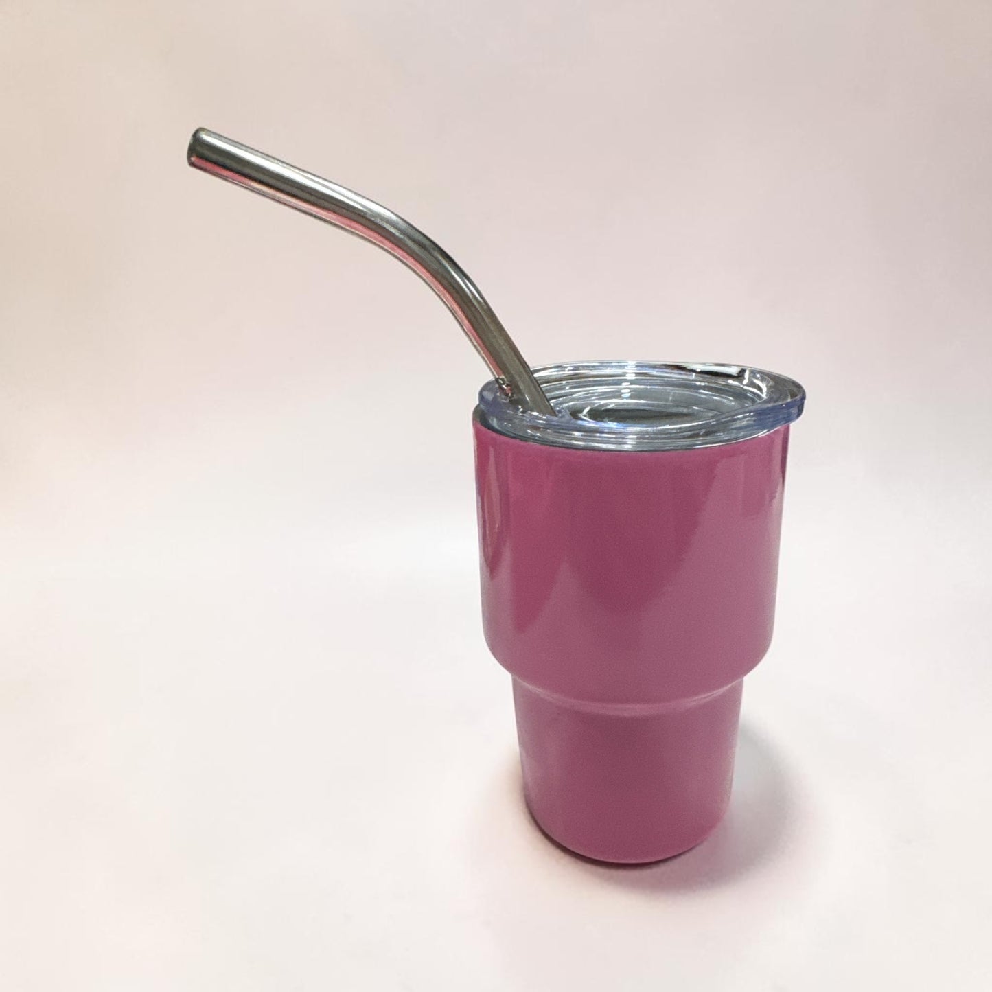 3 OZ Pink Stainless Steel Double Wall Mugs with Lids and Straw