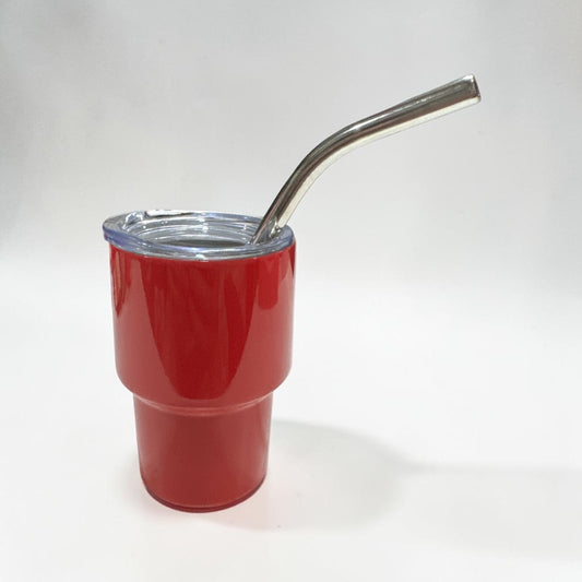 3 OZ Red Stainless Steel Double Wall Mugs with Lids and Straw