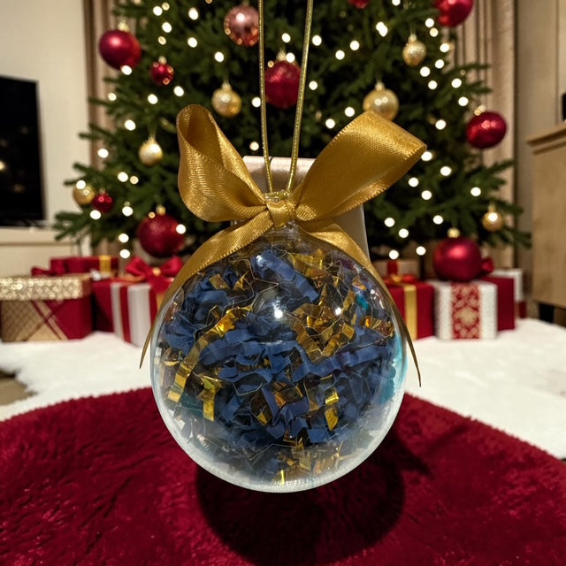 Ornaments Paper Filled • Custom Name Clear Ball • Blue and Gold