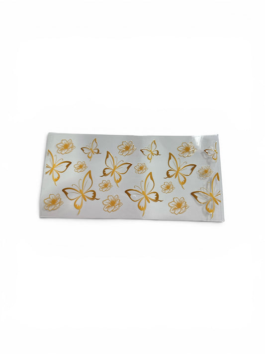 Butterflies Golden Yellow 16oz UV DTF Transfer #271 Cup Wrap