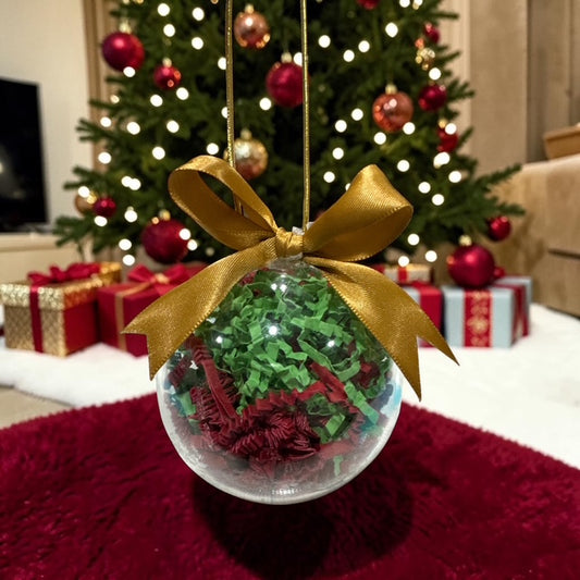 Ornaments Paper Filled • Custom Name Clear Ball • Red and Green
