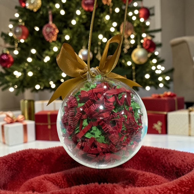 Ornaments Paper Filled • Custom Name Clear Ball • Red and Green