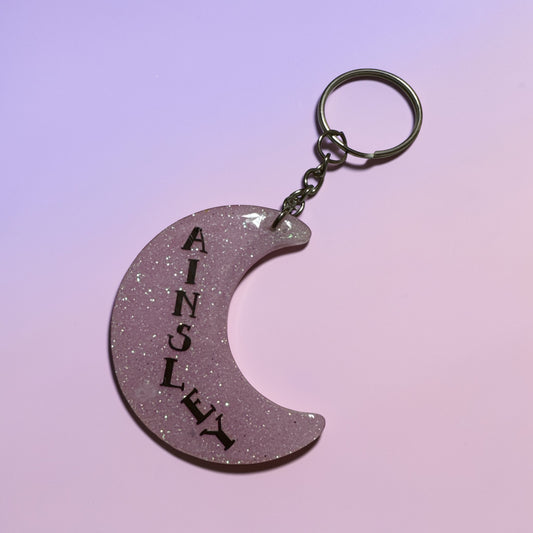 Crescent Moon Custom 2.5 INCH Keychain – Personalized Lunar Charm Keyring for Moon Lovers