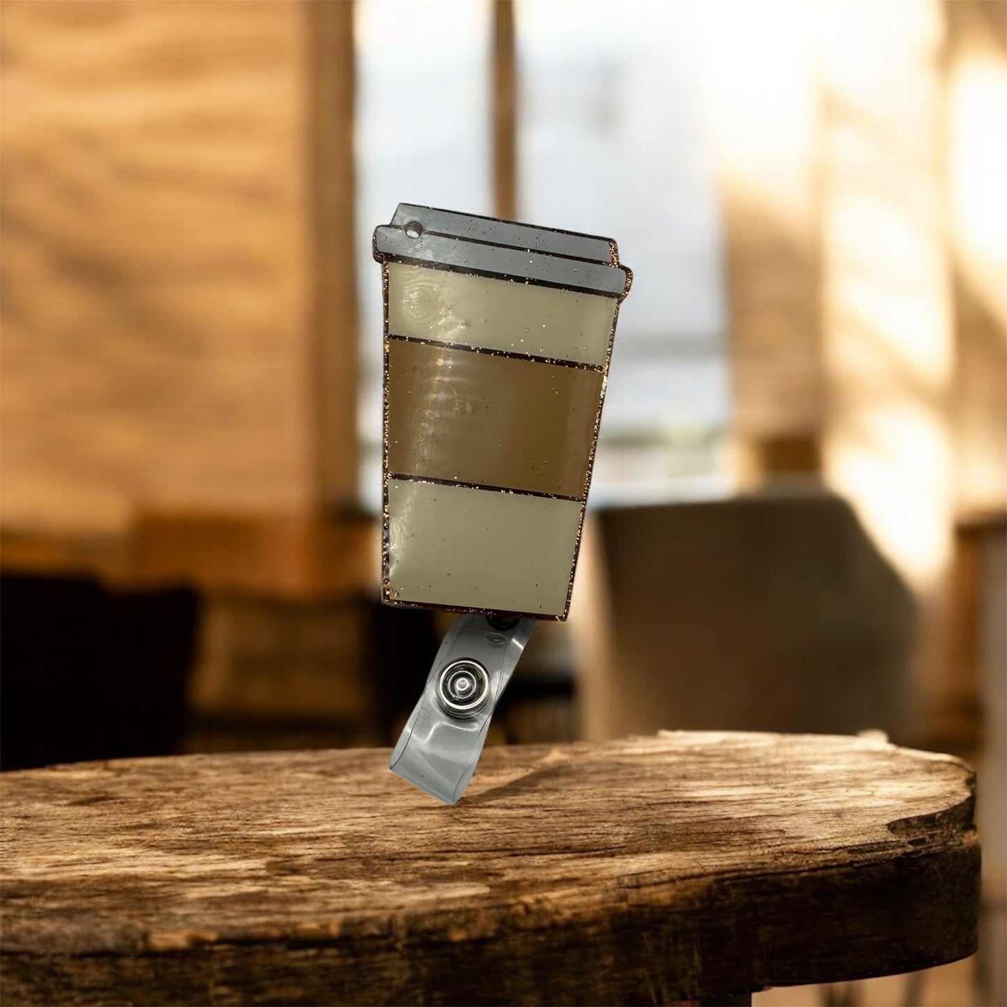 Coffee Cup Badge Reel – 3” Personalized Custom Name Retractable ID Holder