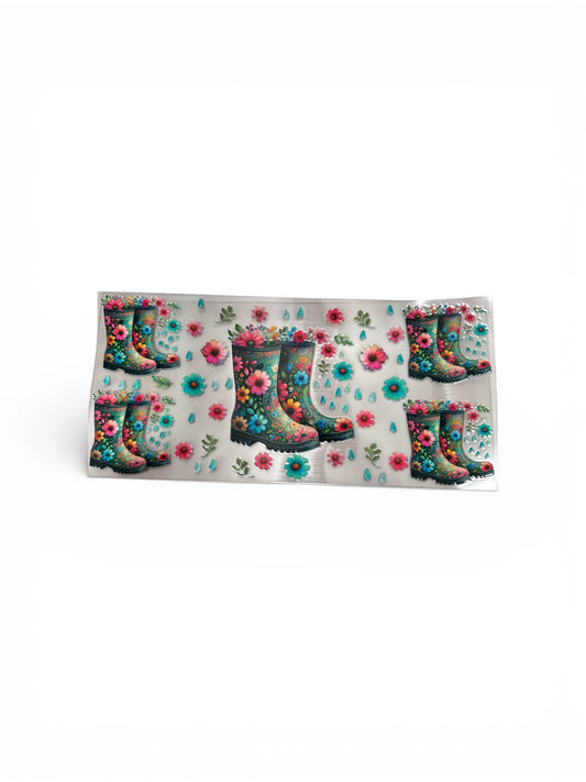 Flowers (Multicolor) and Rainboots 16oz UV DTF Transfer for Cups #169