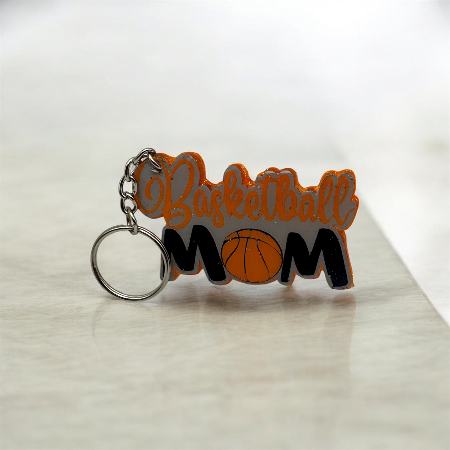 Basketball "MOM" Acrylic KEYCHAIN/Bag Tag. Custom Glitter