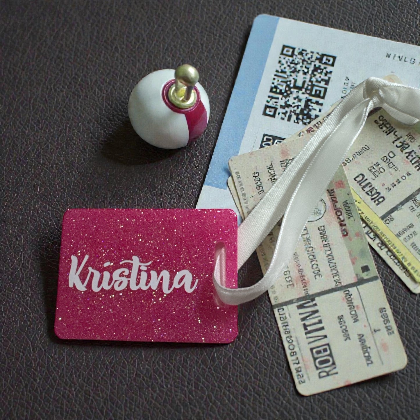 Luggage Tag| Glitter Square| Acrylic– Custom Name Travel Accessory