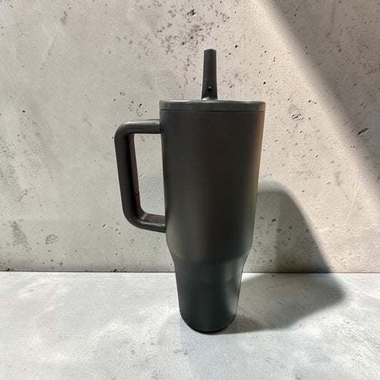 40oz Powder Coated Stainless Steel Tumbler with Handle BLACK