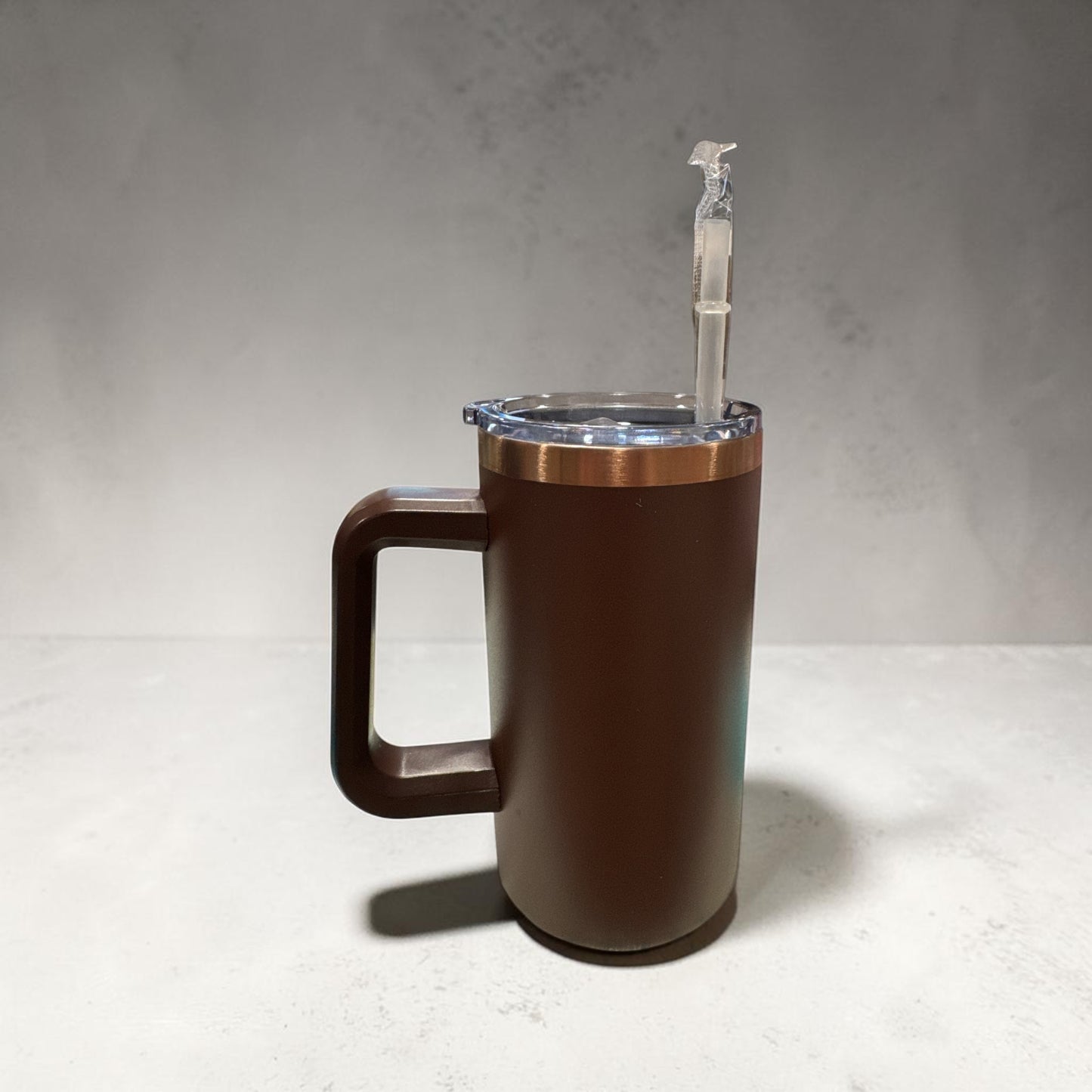 22 OZ Brown Stainless Steel Double Wall Mug with Lids and Straw