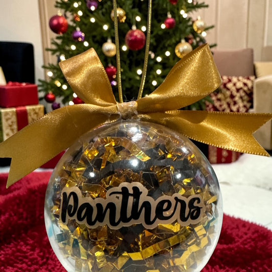 Ornaments Paper Filled • Custom Name Clear Ball • Black and Gold