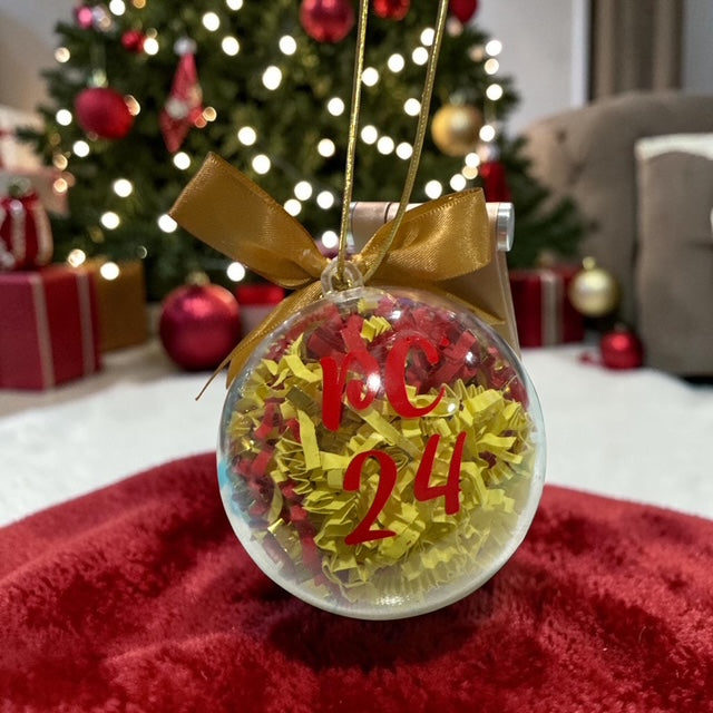 Ornaments Paper Filled • Custom Name Clear Ball • Red and Yellow