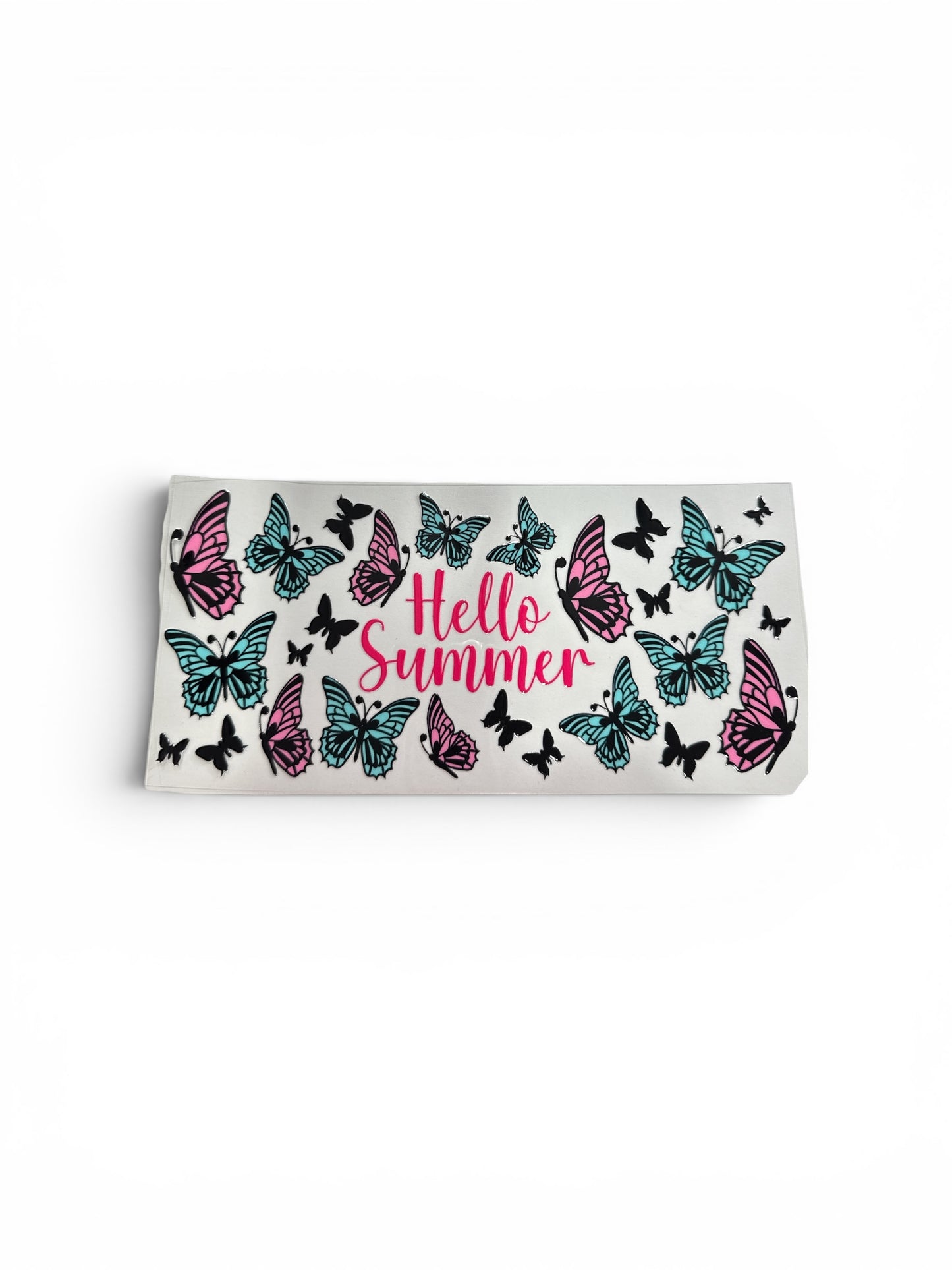 Hello Summer with Butterflies UV DTF 16oz Cup Wrap, #292 Tumbler Decal