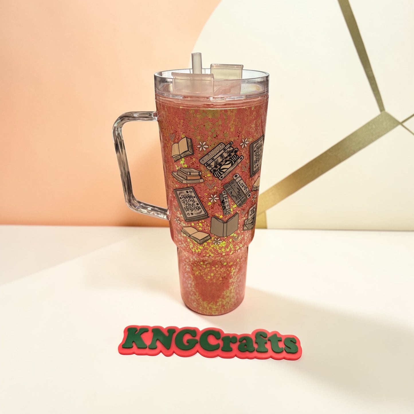 Book Lover 40 oz Snowglobe Cup – Slow Flow Glitter Tumbler with Straw