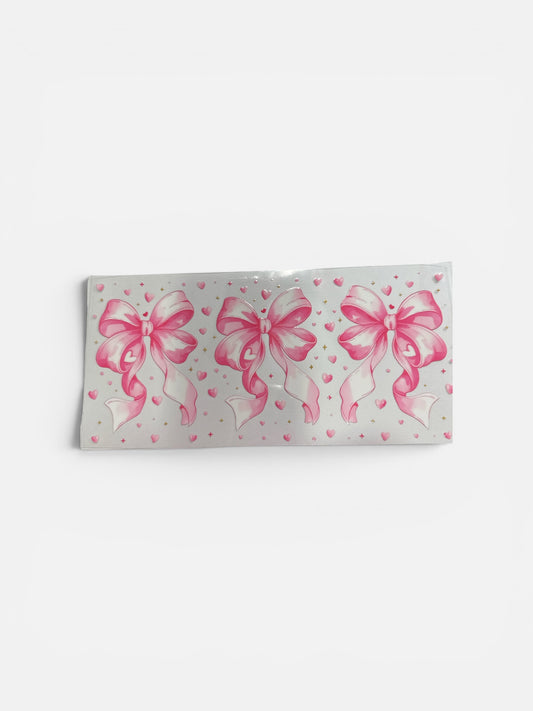 Pink Bows (3) Bows UV DTF 16oz Cup Wrap, #287 Tumbler Decal