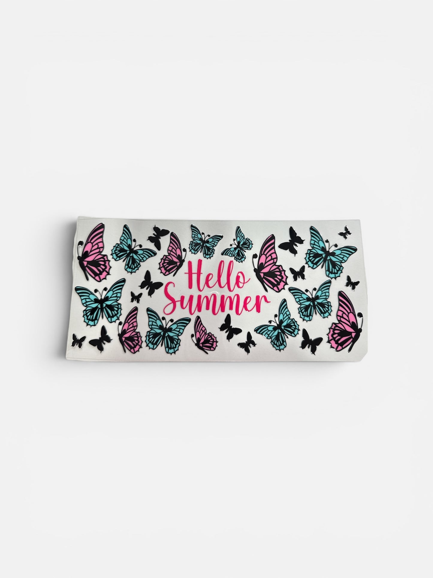 Hello Summer with Butterflies UV DTF 16oz Cup Wrap, #292 Tumbler Decal