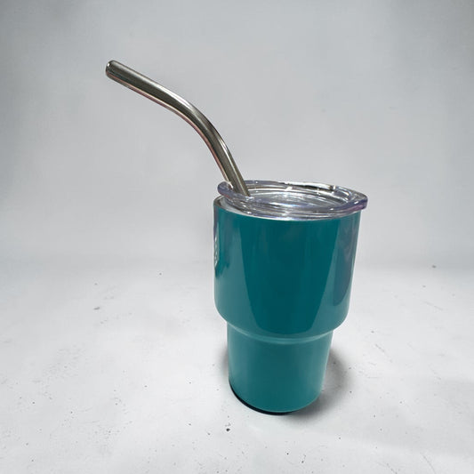 3 OZ Blue Stainless Steel Double Wall Mugs with Lids and Straw