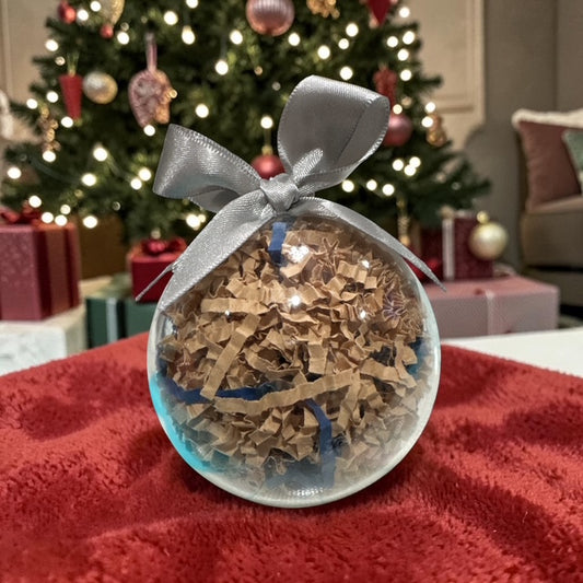 Ornaments Paper Filled • Custom Name Clear Ball • Blue and Tan