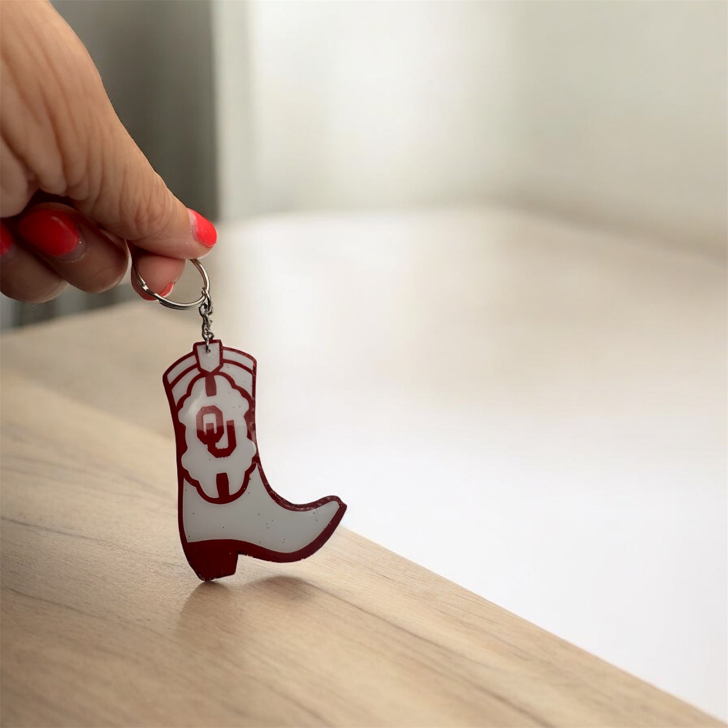 Oklahoma Game Day 3-inch Cowboy Boot Keychain – Crimson Spirit Key Ring