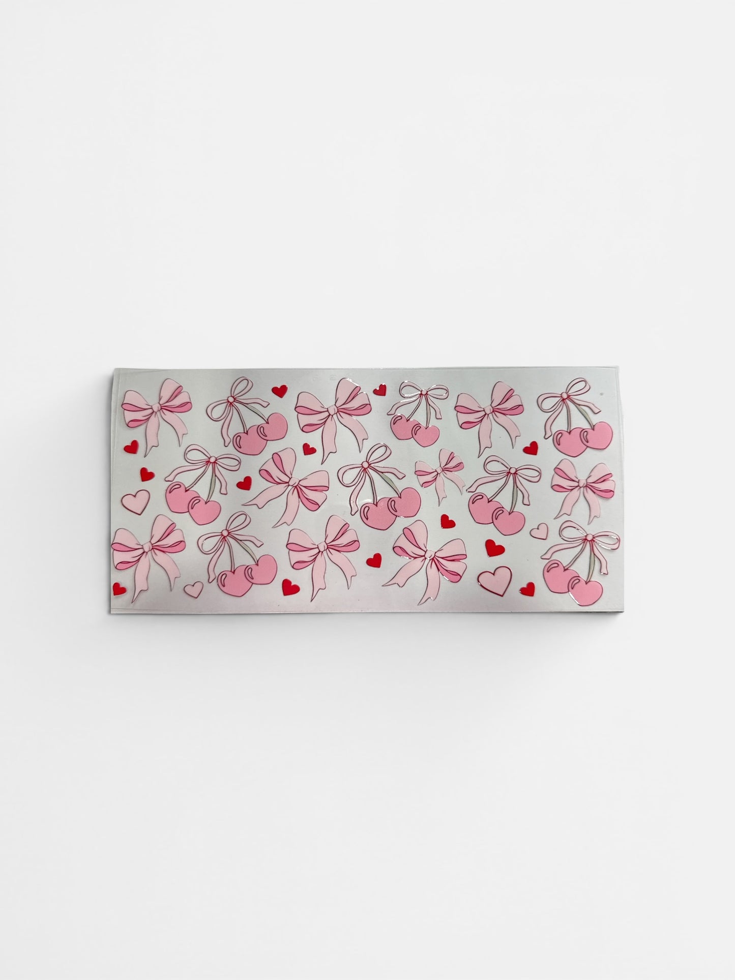 Pink Cherries and Pink Bows UV DTF 16oz Cup Wrap, #288 Tumbler Decal