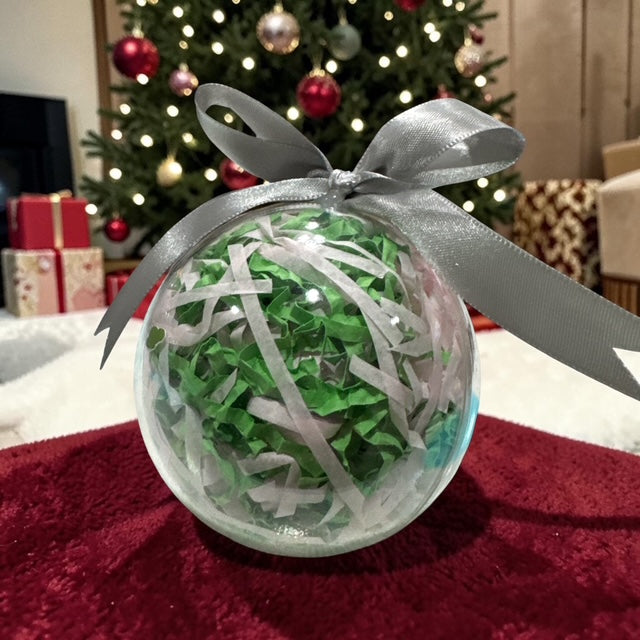 Ornaments Paper Filled • Custom Name Clear Ball • Green and Pink