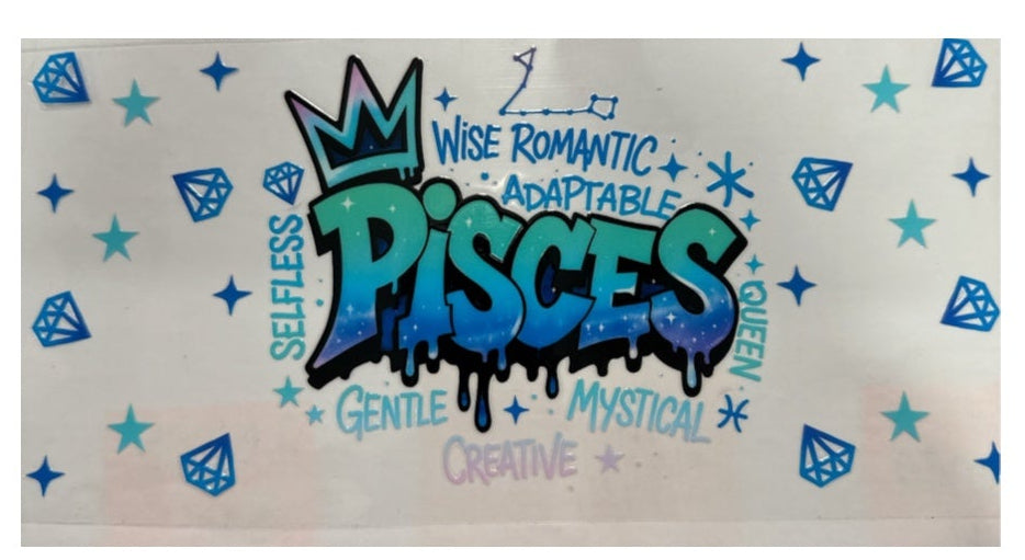 Choose A Zodiac Artistic Graffiti UVDTF Decals| Aquarius| Aries| Cancer| Capricorn| Gemini| Leo| Libra| Pisces| Sagittarius| Scorpio| Taurus| Virgo