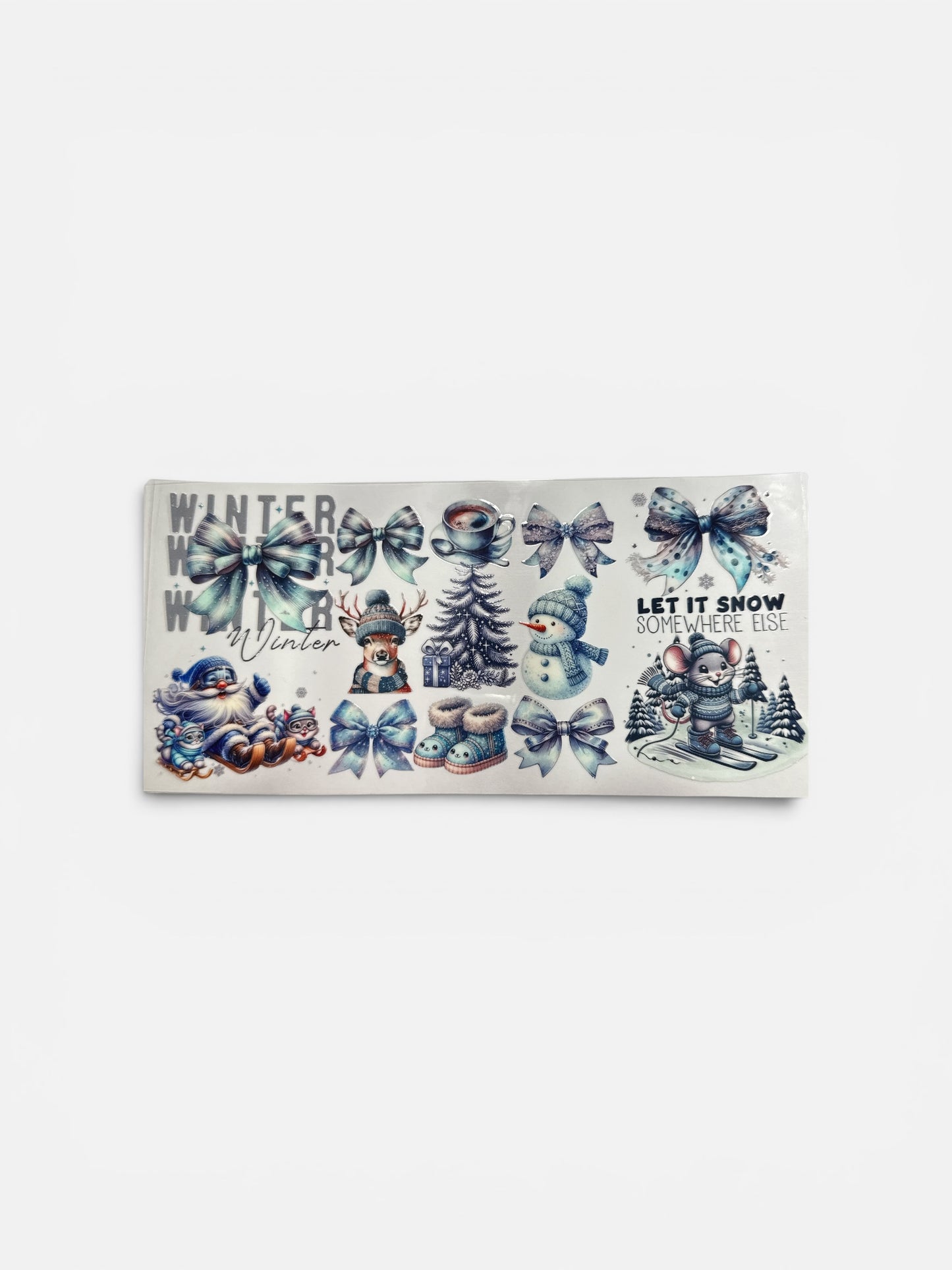 Blue Snowman Deer and Santa 16oz UV DTF Transfer for Cups #312