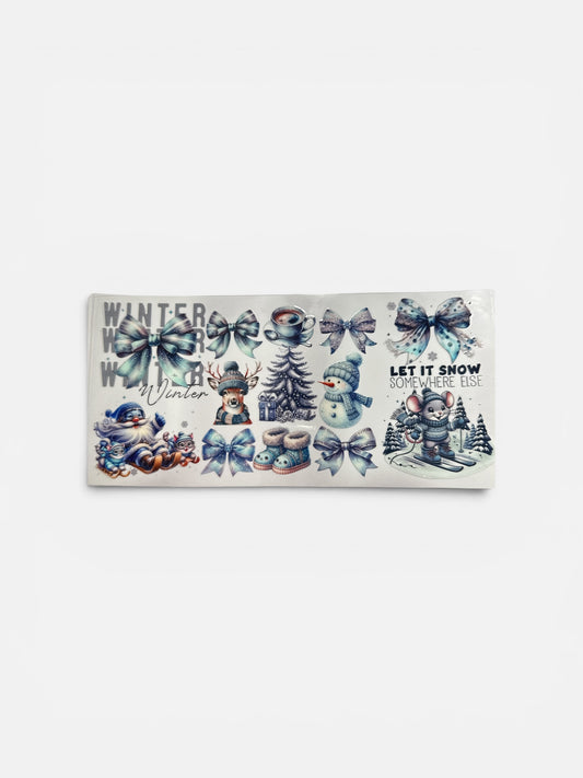 Blue Snowman Deer and Santa 16oz UV DTF Transfer for Cups #312
