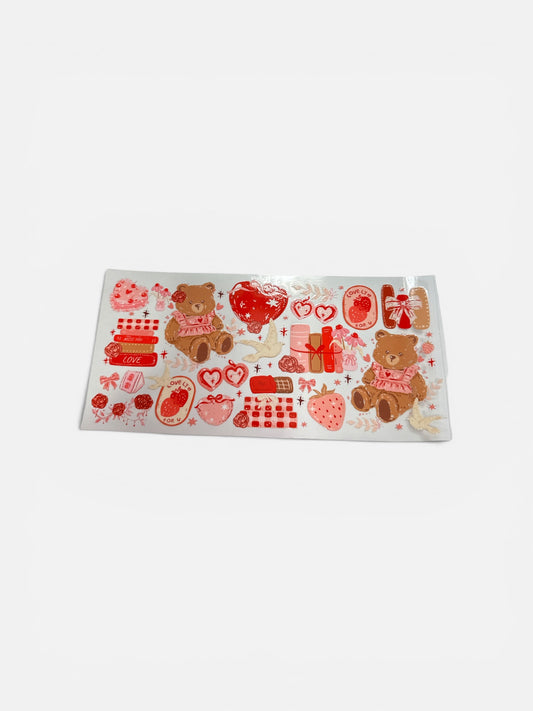 Bear and Love Heart Valentines 16oz UV DTF Transfer for Cups #321