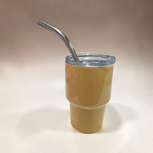 3 OZ Beige Stainless Steel Double Wall Mugs with Lids and Straw