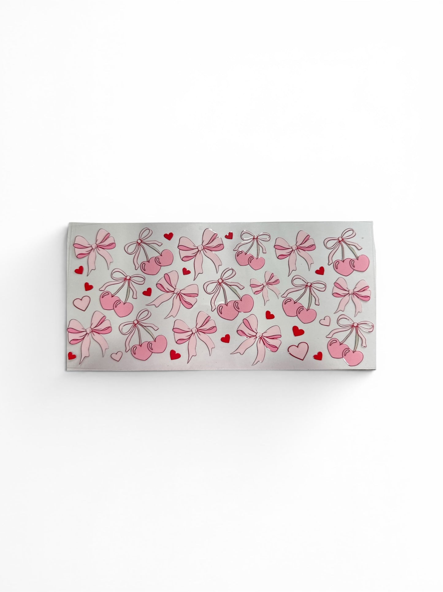 Pink Cherries and Pink Bows UV DTF 16oz Cup Wrap, #288 Tumbler Decal