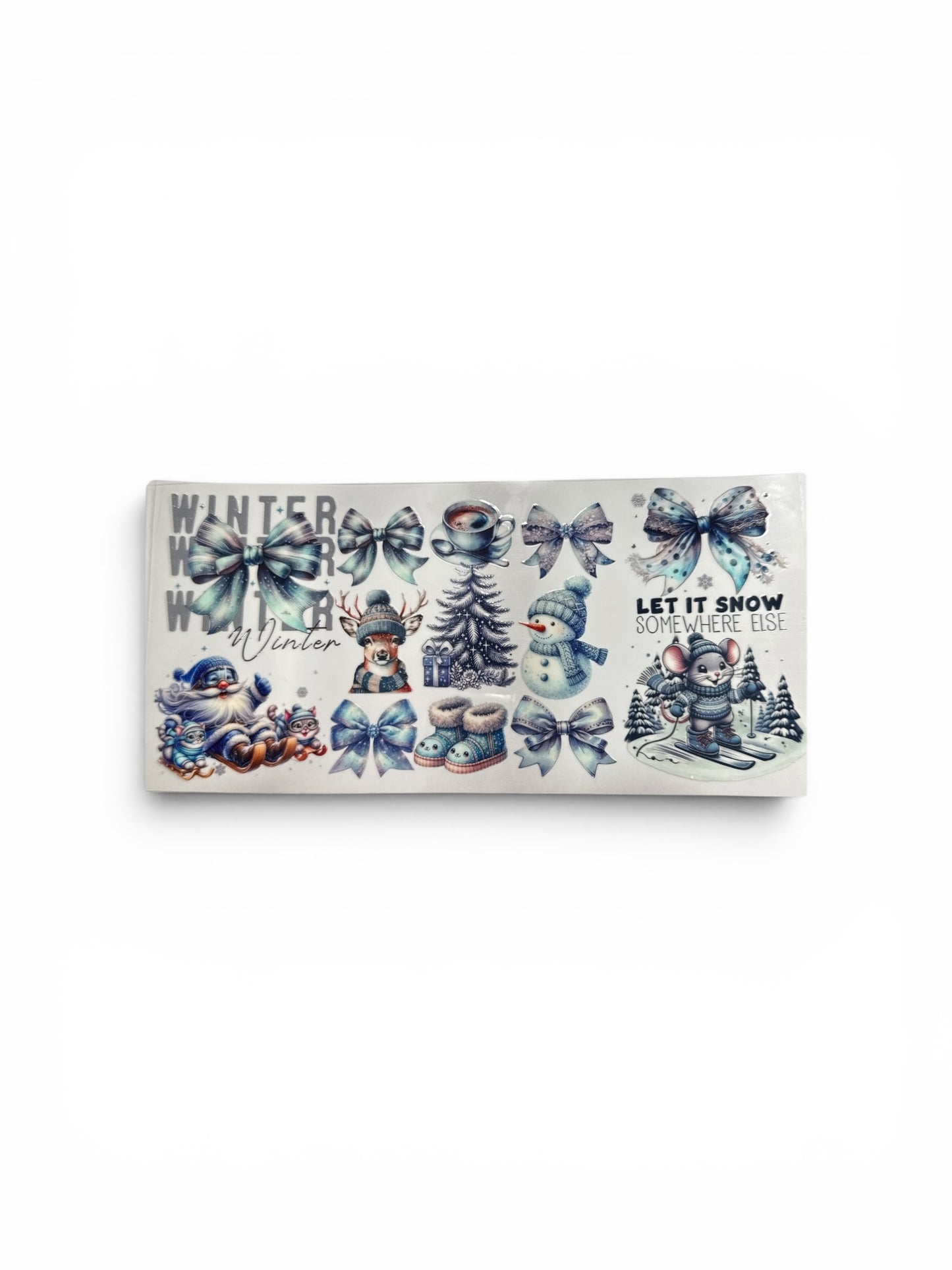 Blue Snowman Deer and Santa 16oz UV DTF Transfer for Cups #312