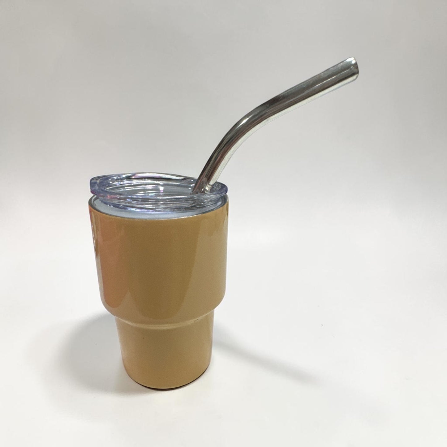 3 OZ Beige Stainless Steel Double Wall Mugs with Lids and Straw