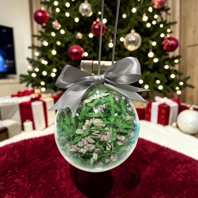 Ornaments Paper Filled • Custom Name Clear Ball • Green and White
