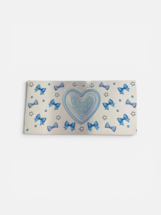 Blue Bows and a Big Blue Heart UV DTF 16oz Cup Wrap, #289 Tumbler Decal