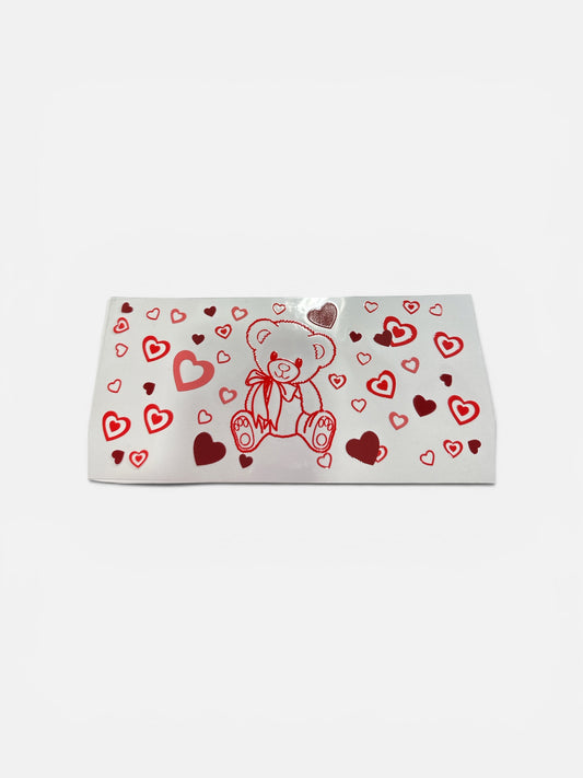 Bear (Red) and Pink Red Hearts Valentines 16oz UV DTF Transfer for Cups #322