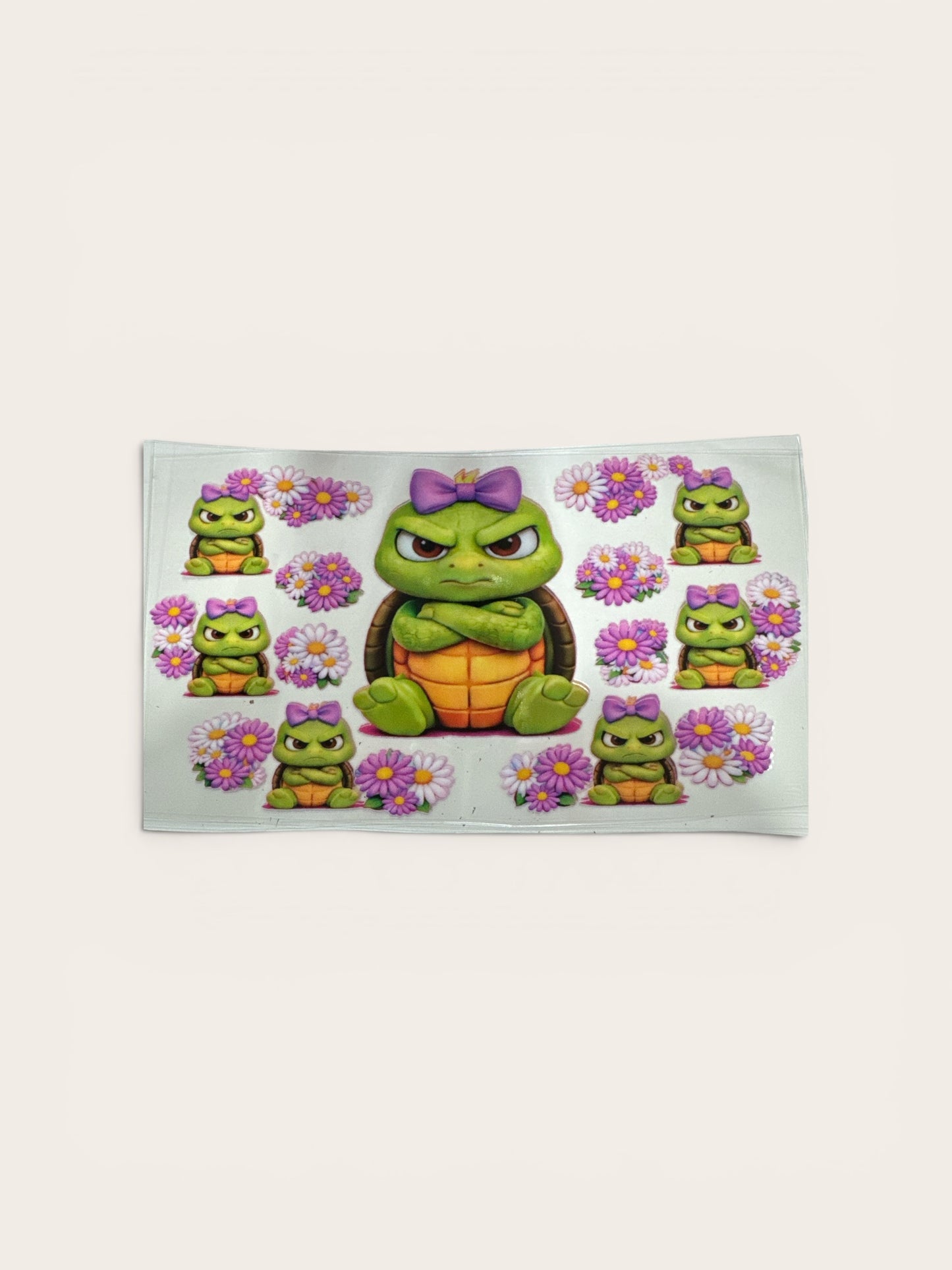 Turtle with Purple Bow (Angry Turtle) 16oz UV DTF Cup Wrap Transfer for Cups #332