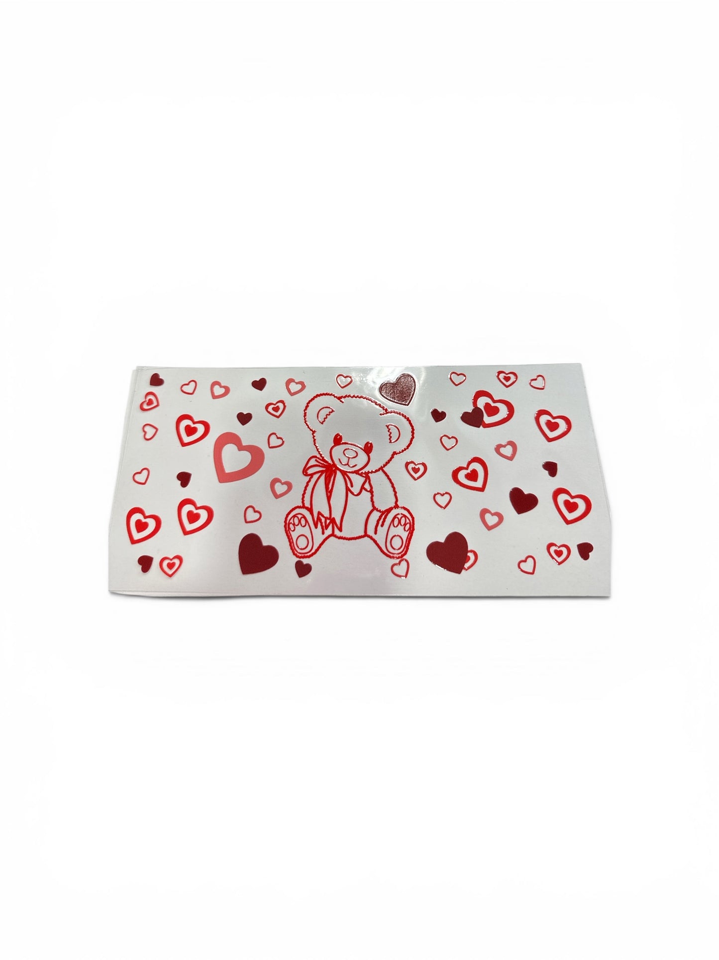 Bear (Red) and Pink Red Hearts Valentines 16oz UV DTF Transfer for Cups #322