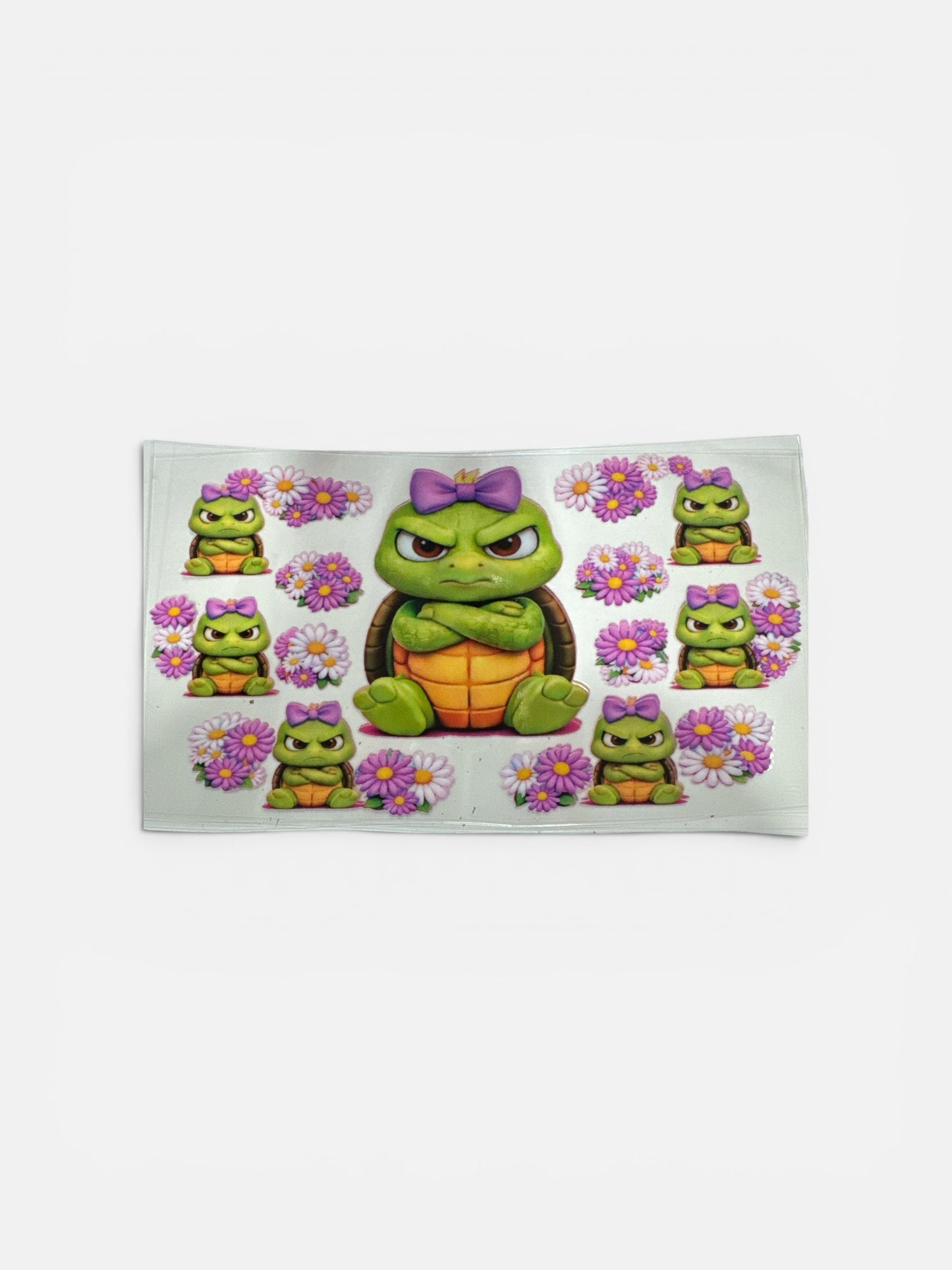 Turtle with Purple Bow (Angry Turtle) 16oz UV DTF Cup Wrap Transfer for Cups #332