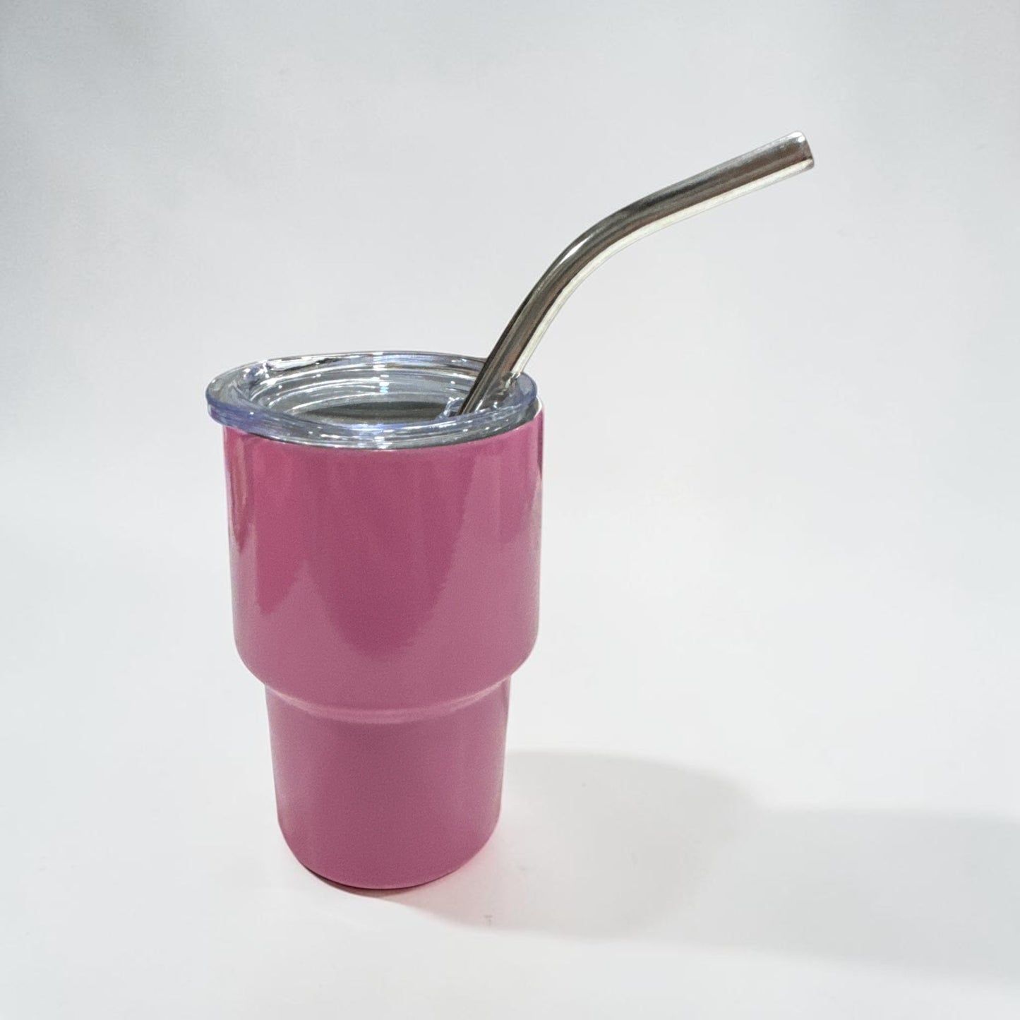 3 OZ Pink Stainless Steel Double Wall Mugs with Lids and Straw