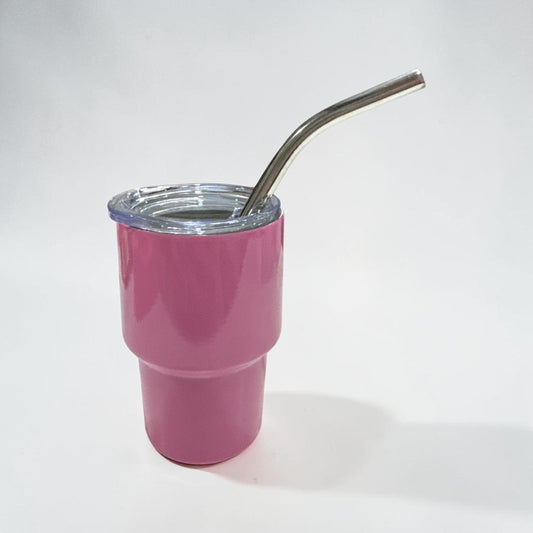 3 OZ Pink Stainless Steel Double Wall Mugs with Lids and Straw