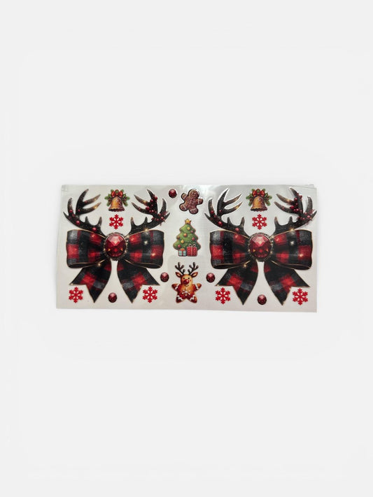 Plaid Bows with Antlers 16oz UV DTF Transfer for Cups #145